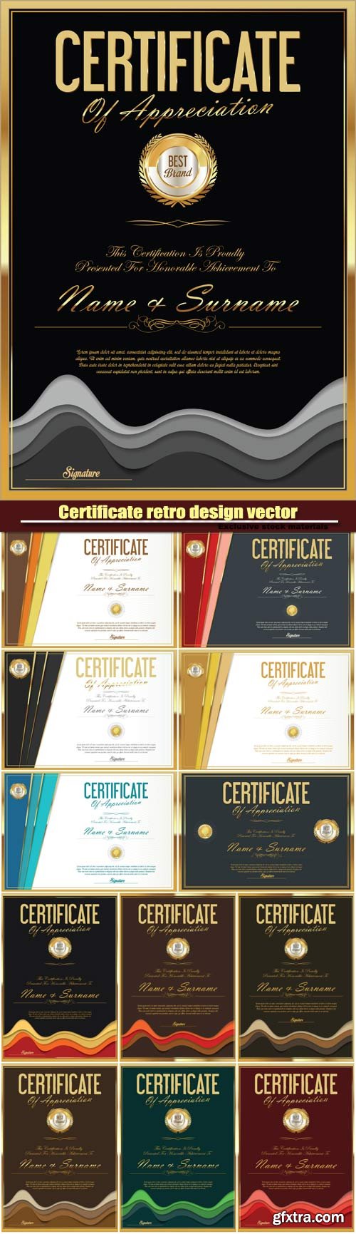 Certificate retro design vector template