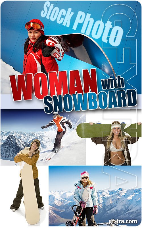 Woman with snowboard - UHQ Stock Photo