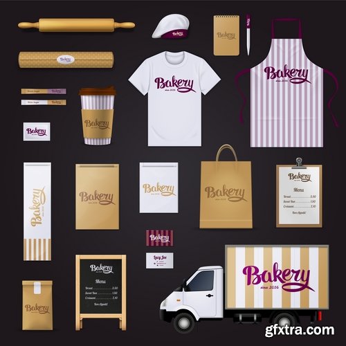 Collection of for working clothes template sticker printing cook waiter meal food trade 25 EPS