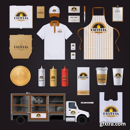 Collection of for working clothes template sticker printing cook waiter meal food trade 25 EPS