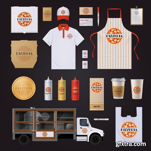 Collection of for working clothes template sticker printing cook waiter meal food trade 25 EPS