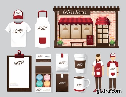 Collection of for working clothes template sticker printing cook waiter meal food trade 25 EPS