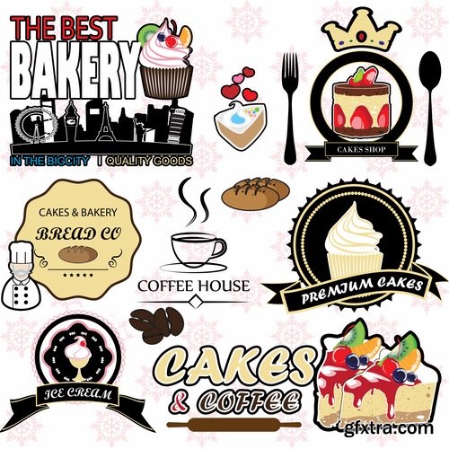 Collection of for working clothes template sticker printing cook waiter meal food trade 25 EPS