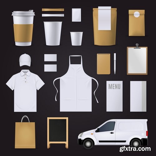 Collection of for working clothes template sticker printing cook waiter meal food trade 25 EPS