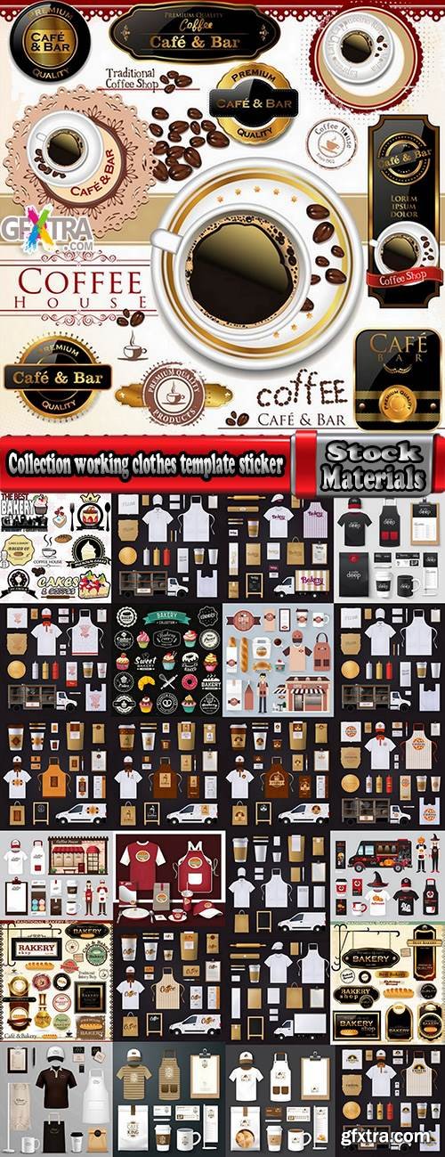 Collection of for working clothes template sticker printing cook waiter meal food trade 25 EPS