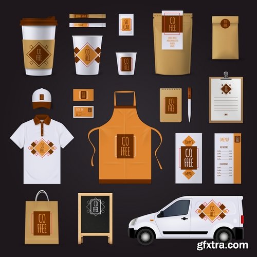 Collection of for working clothes template sticker printing cook waiter meal food trade 25 EPS