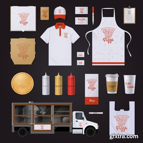 Collection of for working clothes template sticker printing cook waiter meal food trade 25 EPS