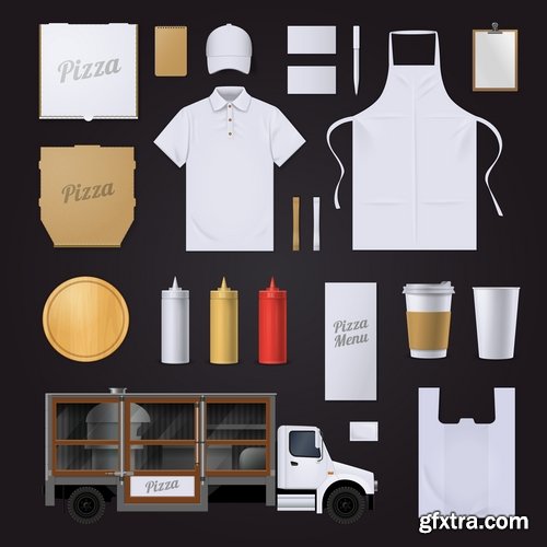 Collection of for working clothes template sticker printing cook waiter meal food trade 25 EPS