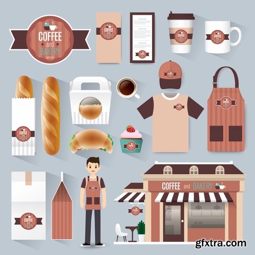 Collection of for working clothes template sticker printing cook waiter meal food trade 25 EPS