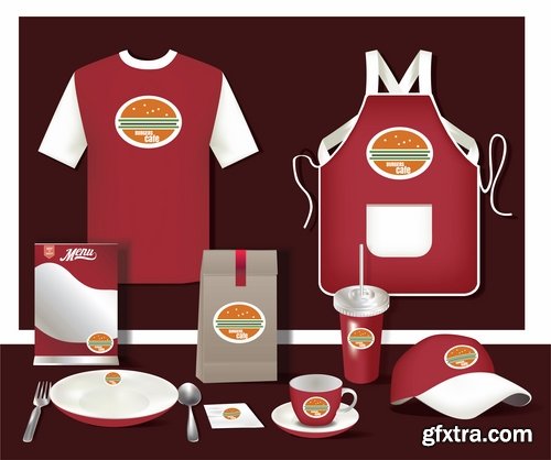 Collection of for working clothes template sticker printing cook waiter meal food trade 25 EPS