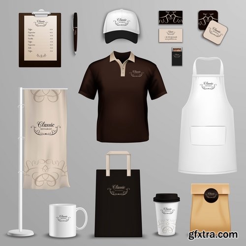 Collection of for working clothes template sticker printing cook waiter meal food trade 25 EPS