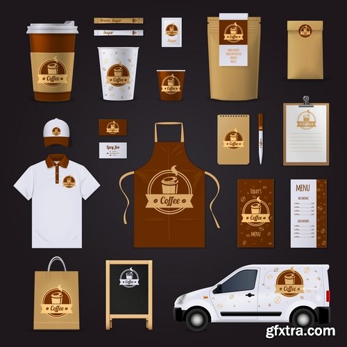 Collection of for working clothes template sticker printing cook waiter meal food trade 25 EPS