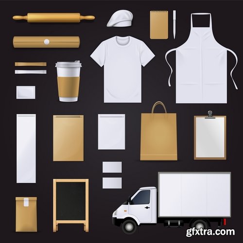 Collection of for working clothes template sticker printing cook waiter meal food trade 25 EPS