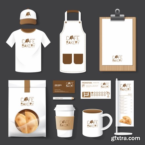 Collection of for working clothes template sticker printing cook waiter meal food trade 25 EPS