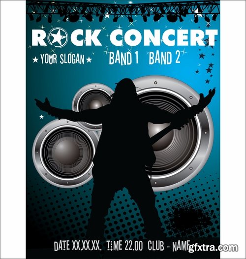 Collection of rock concert flyer banner sign invitation brochure 25 EPS