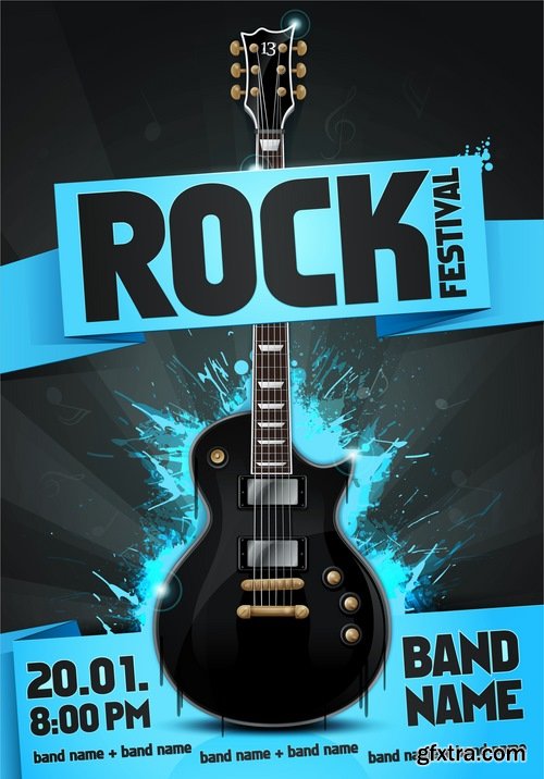 Collection of rock concert flyer banner sign invitation brochure 25 EPS