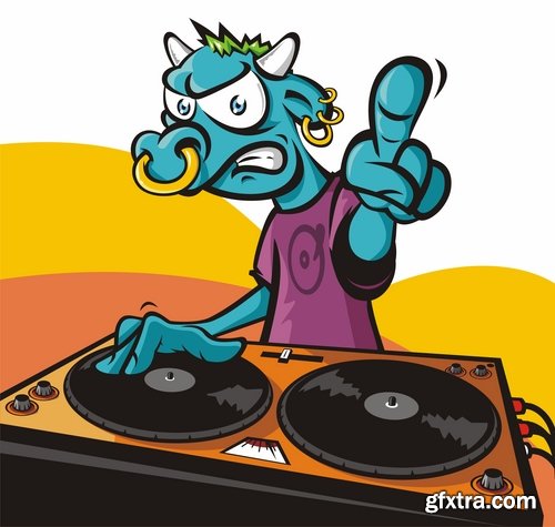 Collection of DJ cartoon image for t-shirts items 25 EPS