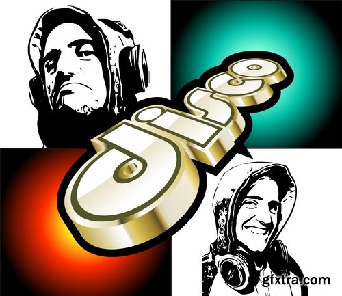 Collection of DJ cartoon image for t-shirts items 25 EPS