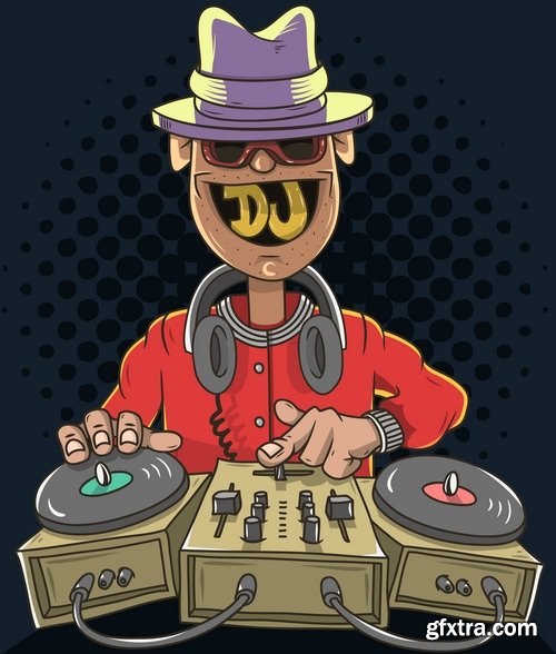 Collection of DJ cartoon image for t-shirts items 25 EPS