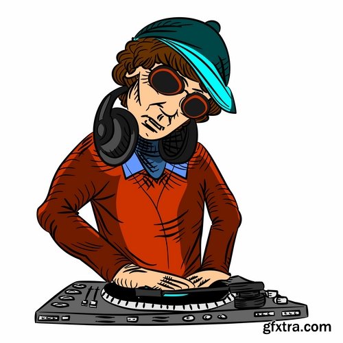 Collection of DJ cartoon image for t-shirts items 25 EPS