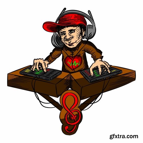 Collection of DJ cartoon image for t-shirts items 25 EPS