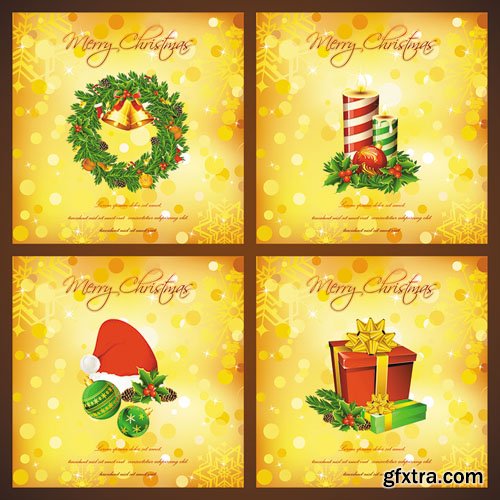 4 Golden Christmas Cards Vector [EPS]