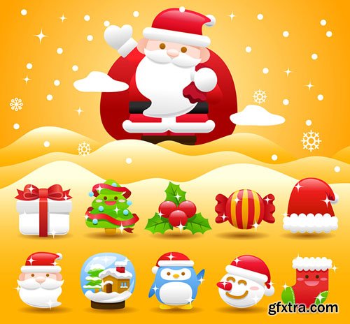 11 Glittering Christmas Icons Vector [EPS]