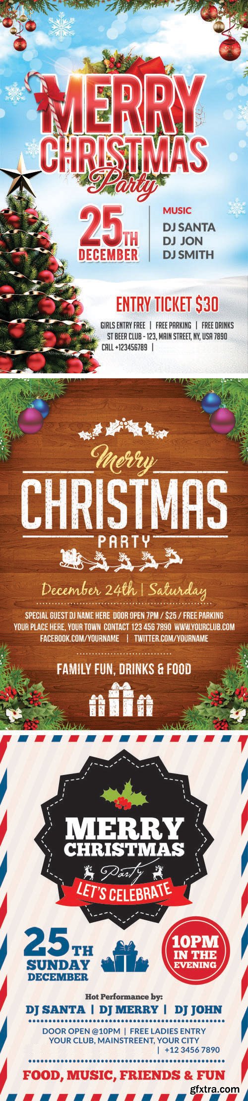 Merry Christmas Party Flyers PSD Templates - 3 Flyers