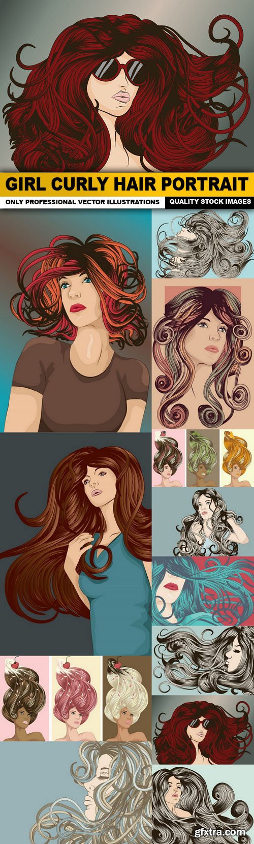Girl Curly Hair Portrait - 12 Vector