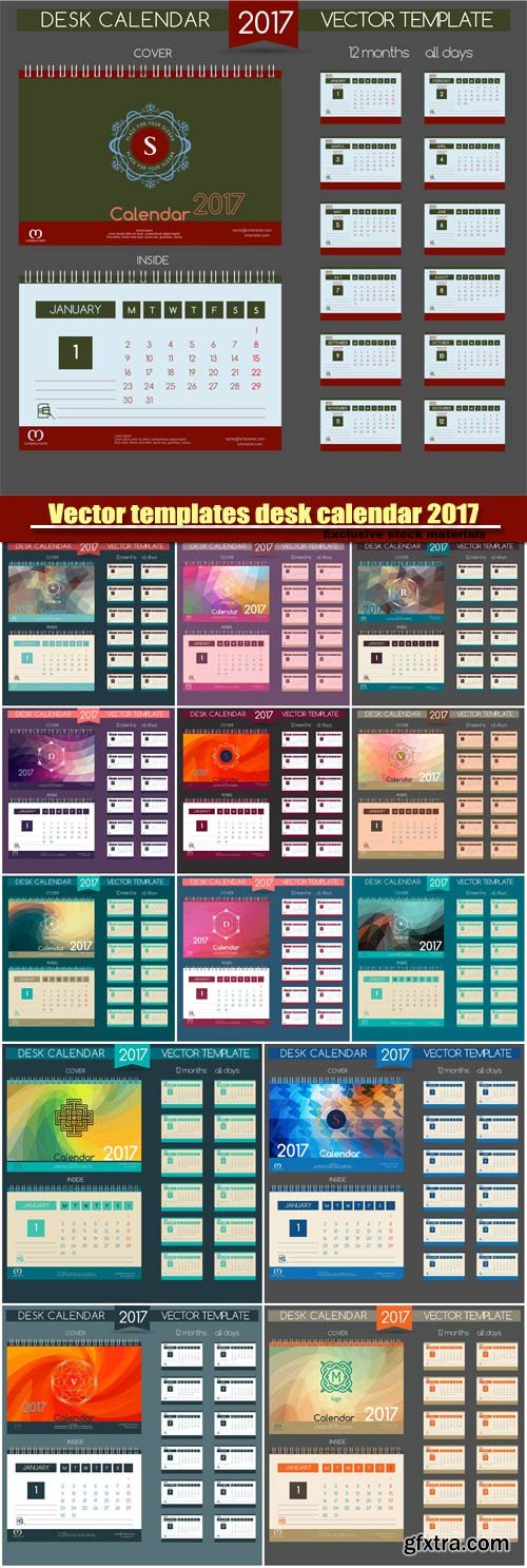 Calendar templates 2017, vector Illustrations