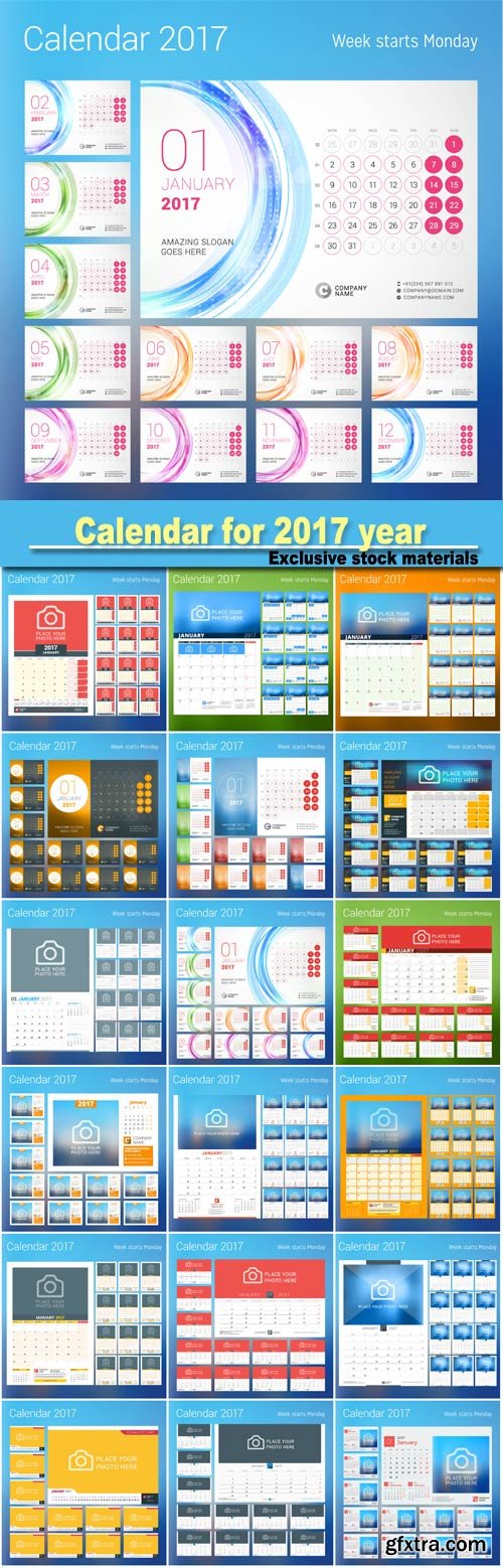 Vector calendar for 2017 year, vector design print template with place for photo