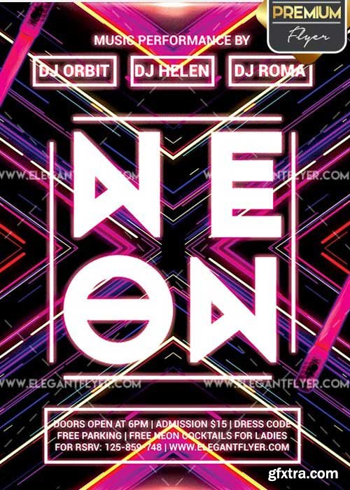 Neon Night V11 Flyer PSD Template + Facebook Cover