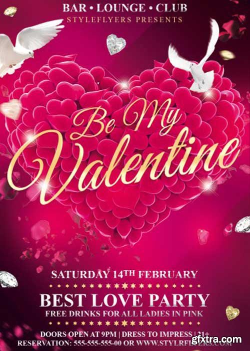 Be My Valentine Party V5 PSD Flyer Template with Facebook Cover