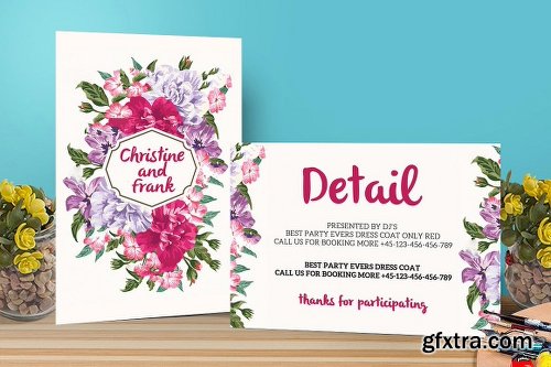 CreativeMarket Flower Wedding Invitation Set 1122053