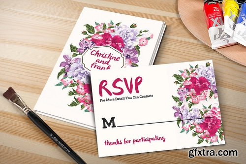 CreativeMarket Flower Wedding Invitation Set 1122053