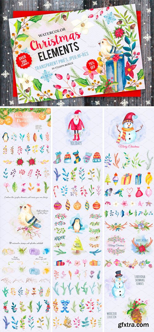 CM 1127016 - Watercolor Christmas Elements BUNDLE