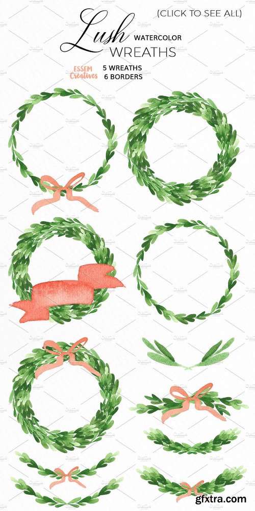 CreativeMarket Watercolor Leaves & Wreaths - Olive 1121993