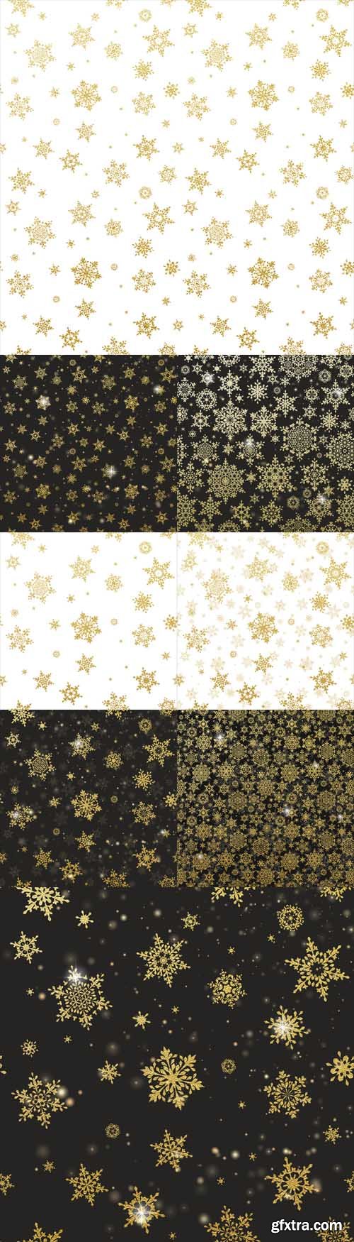 Vector Set - Shining Gold Snowflakes Backgrounds