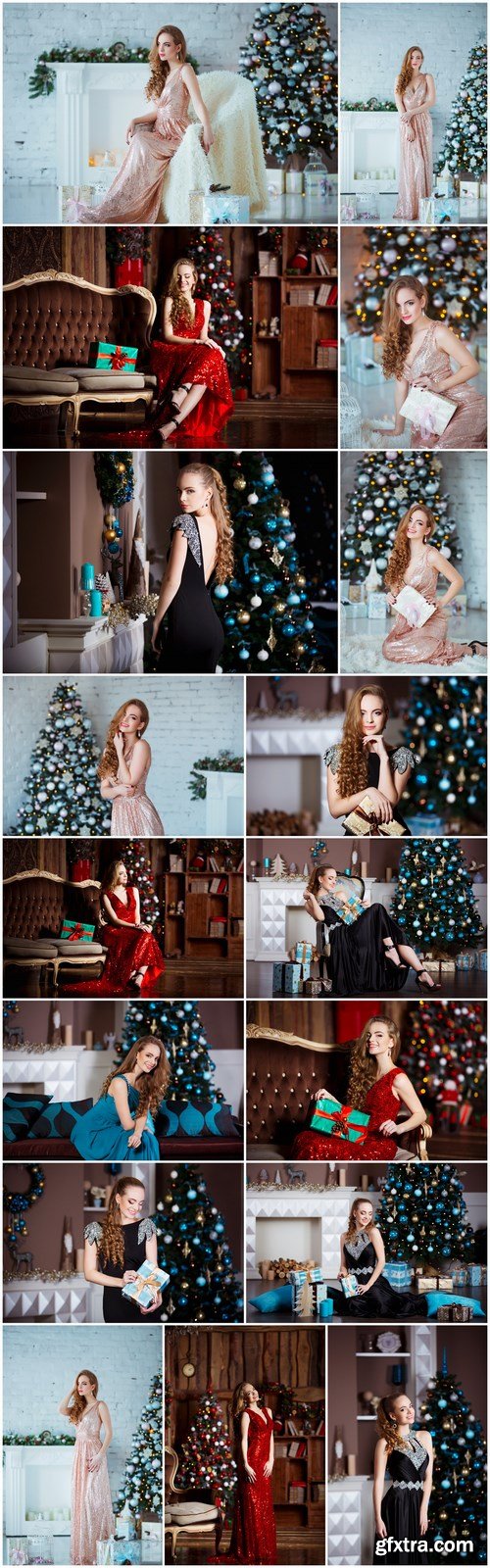 Young woman in elegant dress over christmas interior background 2 - 17xUHQ JPEG