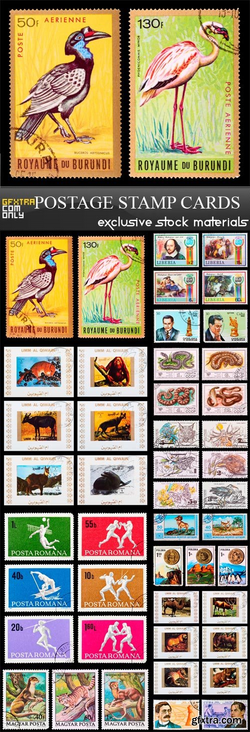 Postage Stamp Cards - 12 x JPEGs