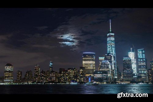 Lower Manhattan with Moon Rise New York City - Stock Footage