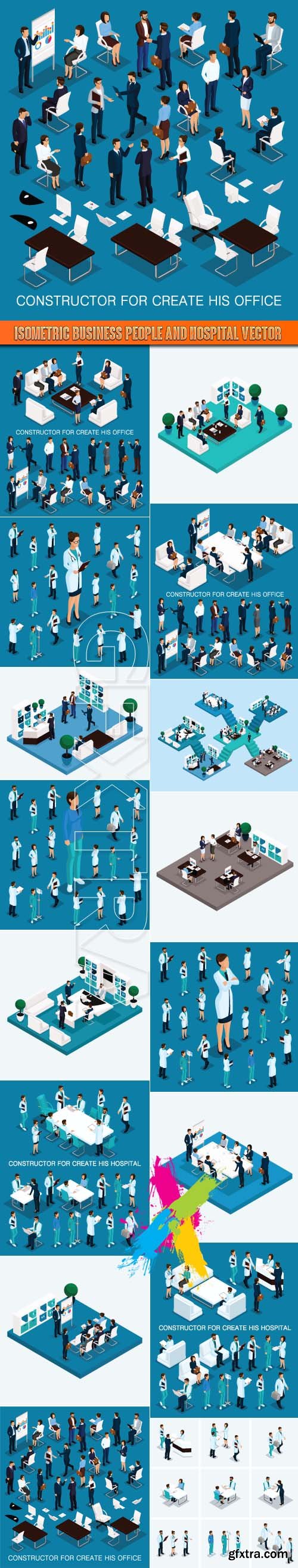 Isometric Business people and hospital vector