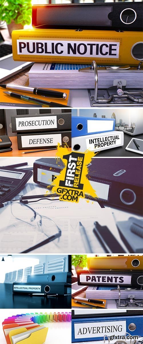 Stock Image Office Binder with Inscription Intellectual Property on Office Desktop