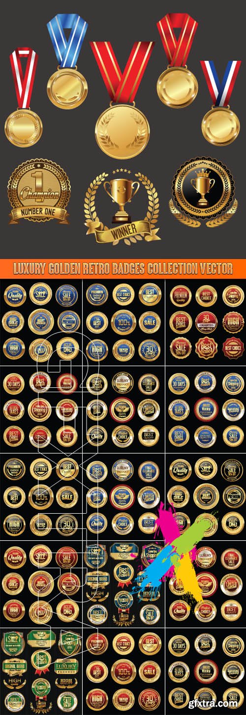 Luxury golden retro badges collection vector