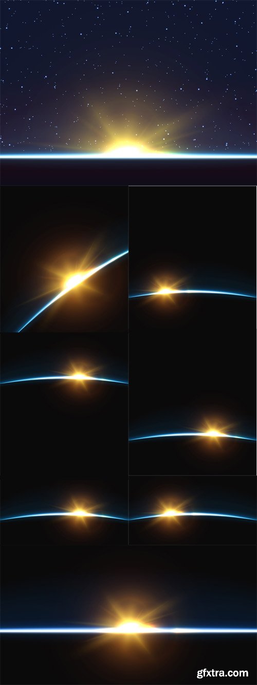 Vector Set - Planet Earth. Sunrise Globe Horizon Atmosphere