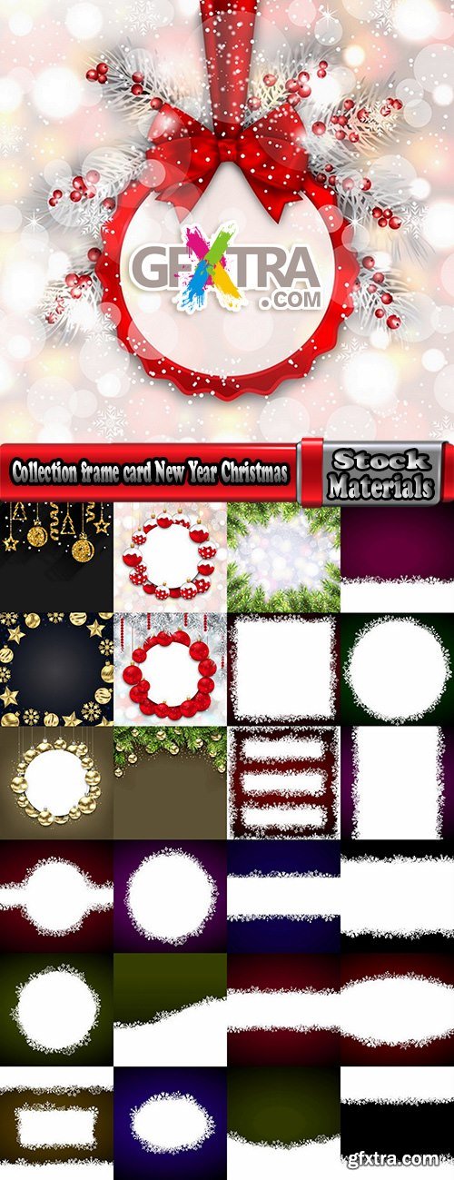 Collection frame card New Year Christmas tree toy gift card 25 EPS