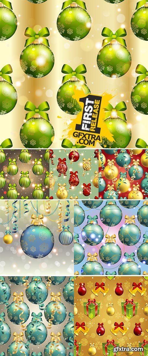 Stock New Year pattern with Christmas ball vector, Christmas wallpaper with bow and ribbon