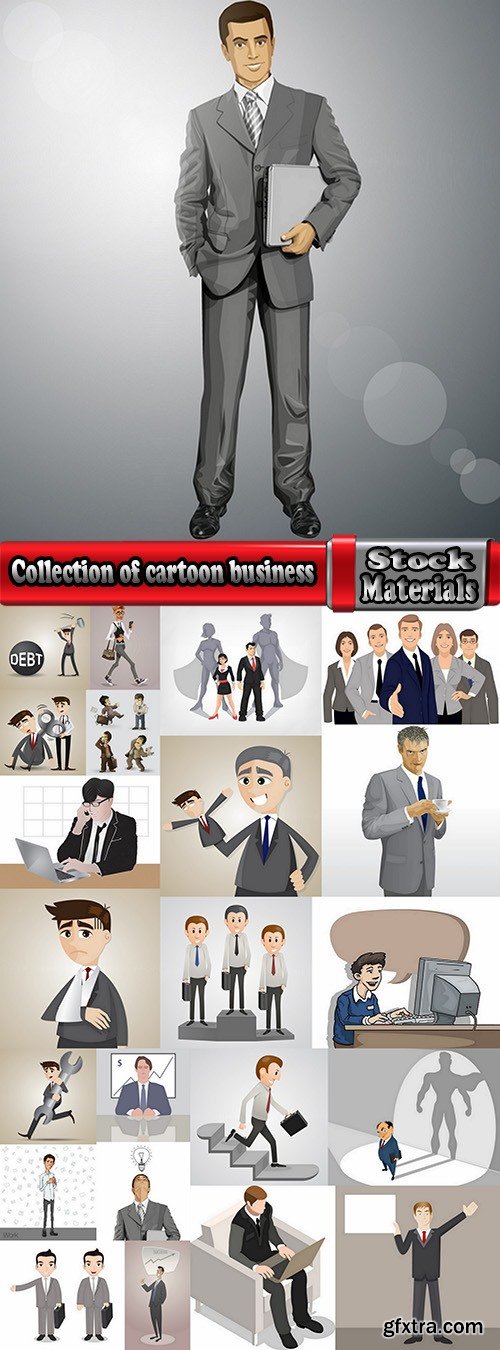 Collection of cartoon business success emotions advertising man 25 EPS