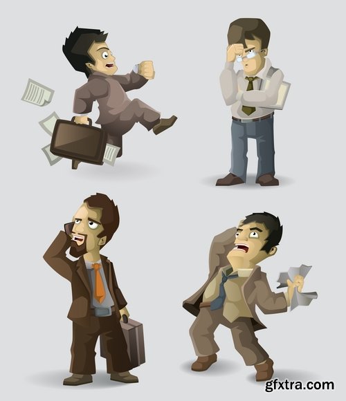 Collection of cartoon business success emotions advertising man 25 EPS