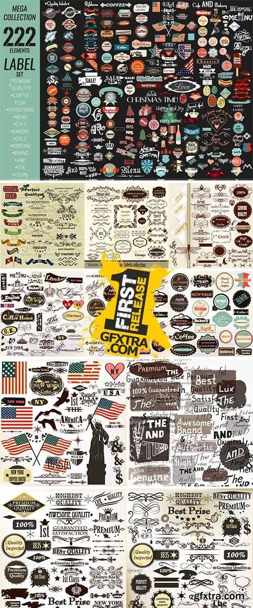 Mega collection labels set premium quality, cafe, bakery, sale Stock vector